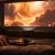 Heimkino mit Ultrakurzdistanz-Laserprojektion auf große Leinwand (KI-generiert)